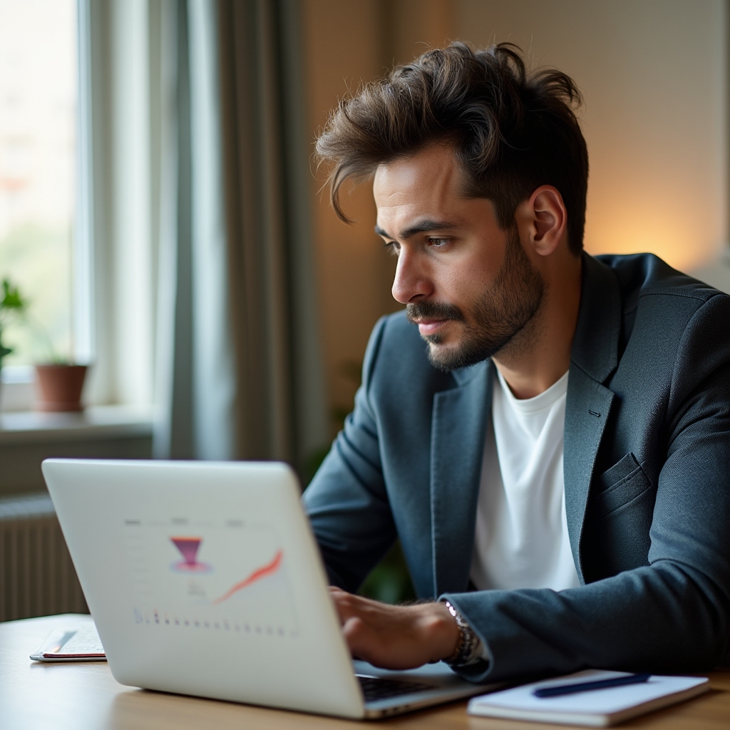 Analyst reviewing pipeline attribution dashboard showing content touchpoints against deal stages